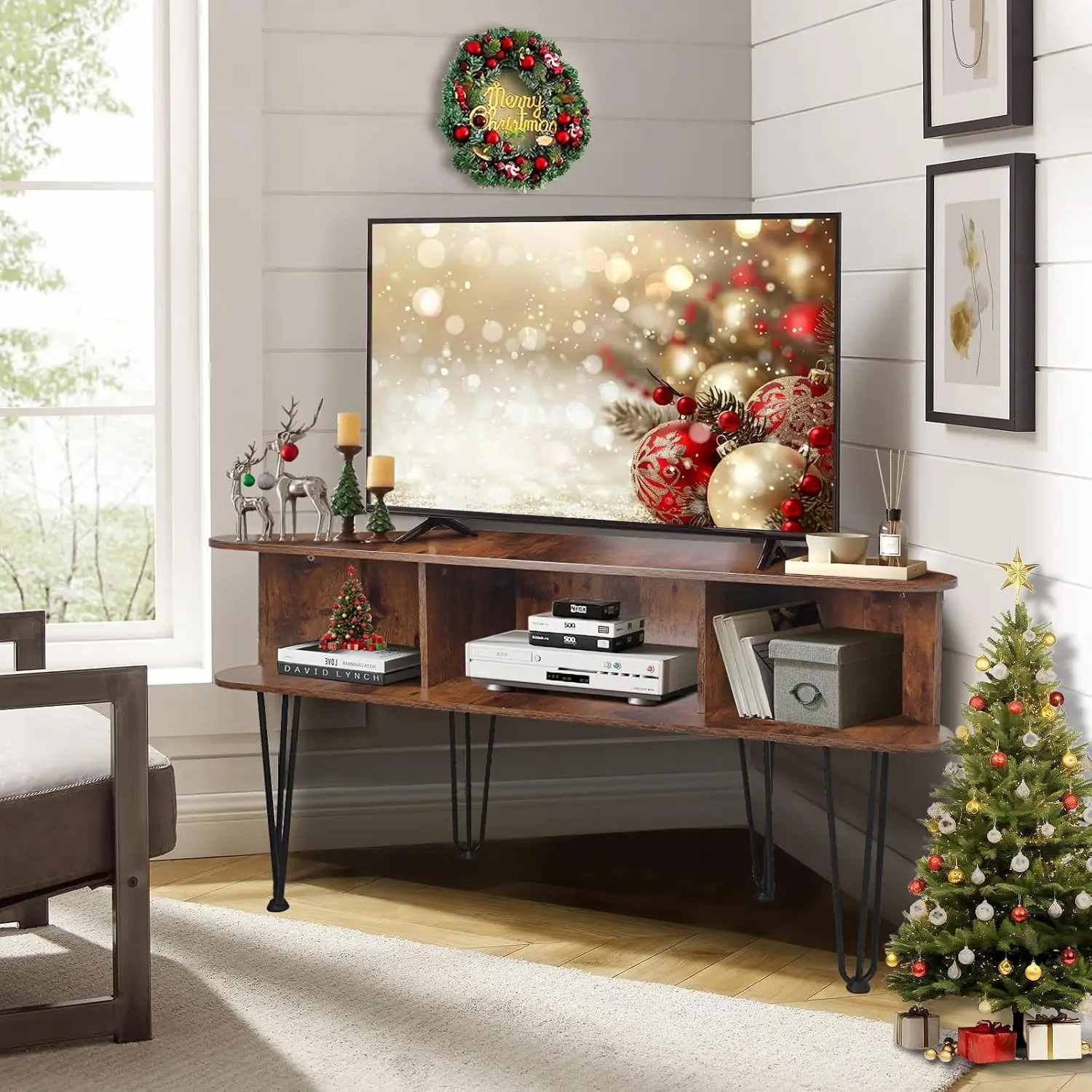 

TV Stand for 50 Inch TV, Entertainment Center Storage Cabinet, Industrial Media Console Table High Metal Feet and Anti-Slip Pads