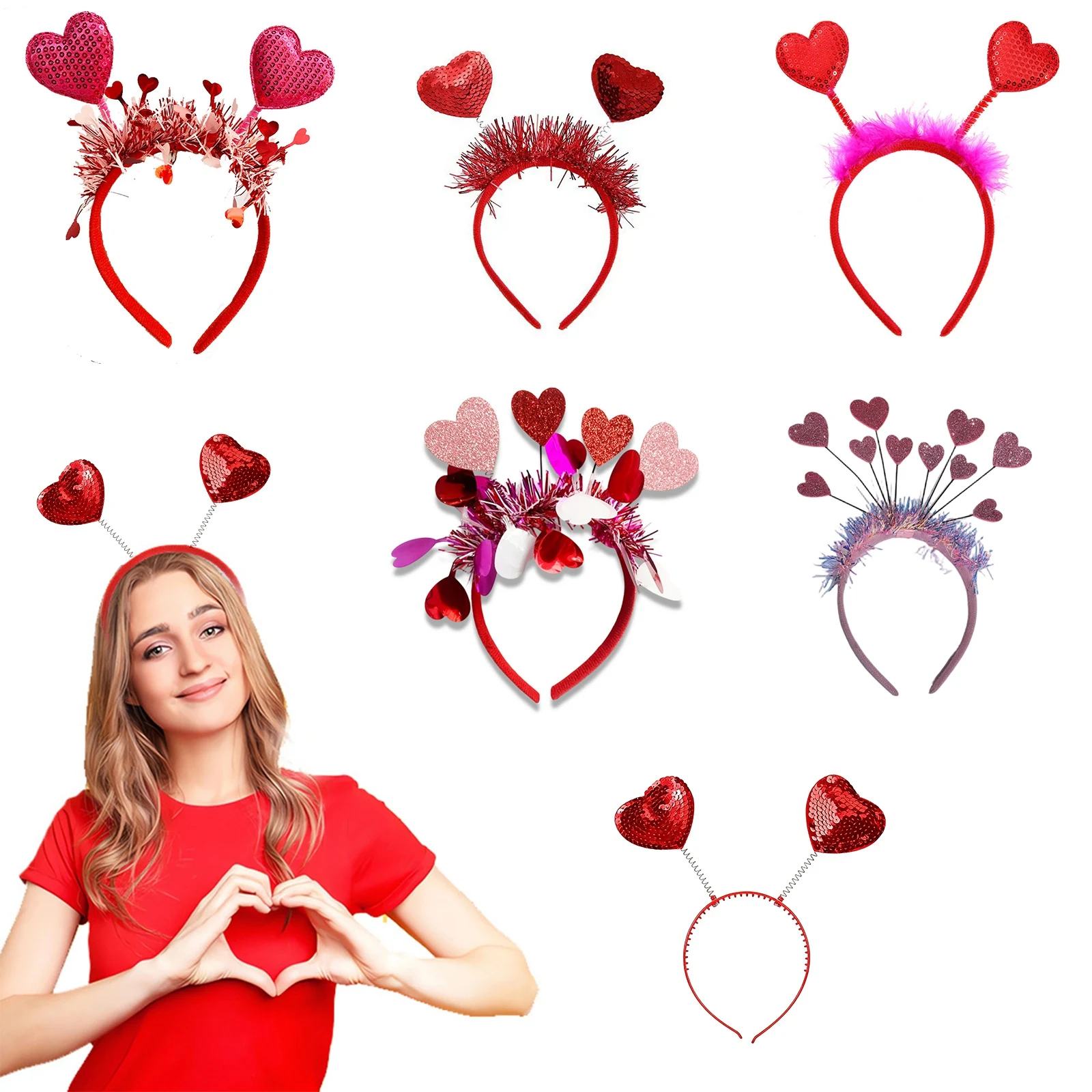 

Valentine's Day Ladies Heart-shape Headband Girls Fashion Hair Hoops Holiday Party Decorative Headbands Hair Accessorries