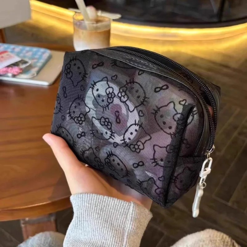 

Милая косметичка Hello Kitty для женщин, портативная сетчатая косметичка, кабель для передачи данных, сумка для хранения косметики, аксессуары, сумка, подарки