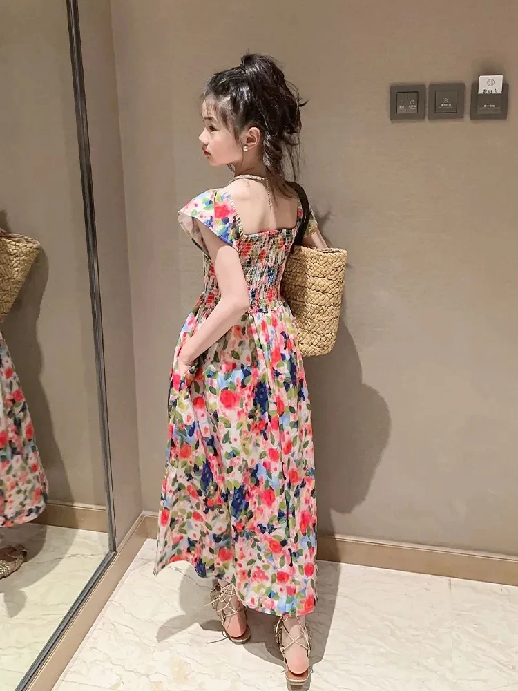 3-14Years Kids Summer Dresses for Girls Floral Backless Chiffon Dress Children Clothing Big Girls Short Sleeve Outfits 7 8 9 1 0