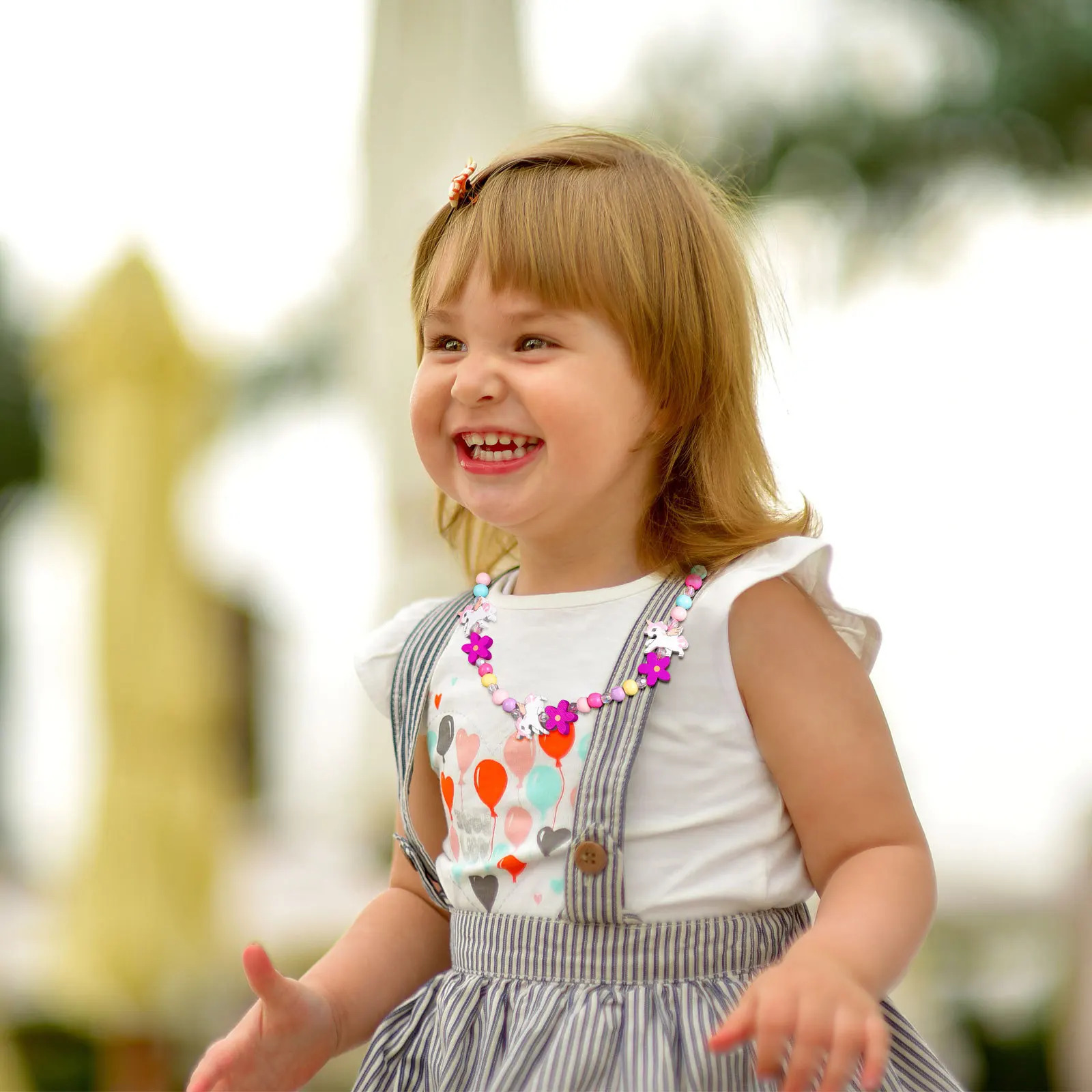 1 Juego de collar de cuentas de madera, pulsera para niños, joyería de unicornio, accesorios decorativos de dibujos animados, juegos de joyas para niños, juego de simulación