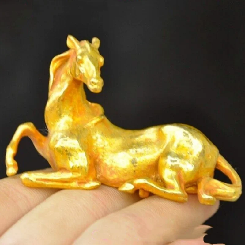 

2.6"China dynasty bronze gild fengshui sacrifice horse animal Animal sign statue