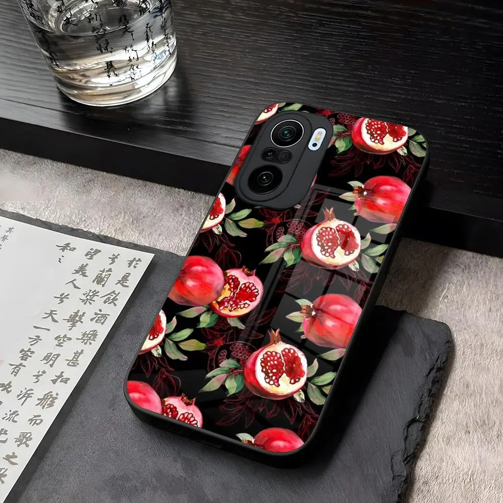 Food Fruit Red Pomegranate Tempered Glass for Xiaomi 14 12 Lite Pro 13 11t lite POCO M6 M5 X6 X5 X3 NFC F5 F6 Pro Cover