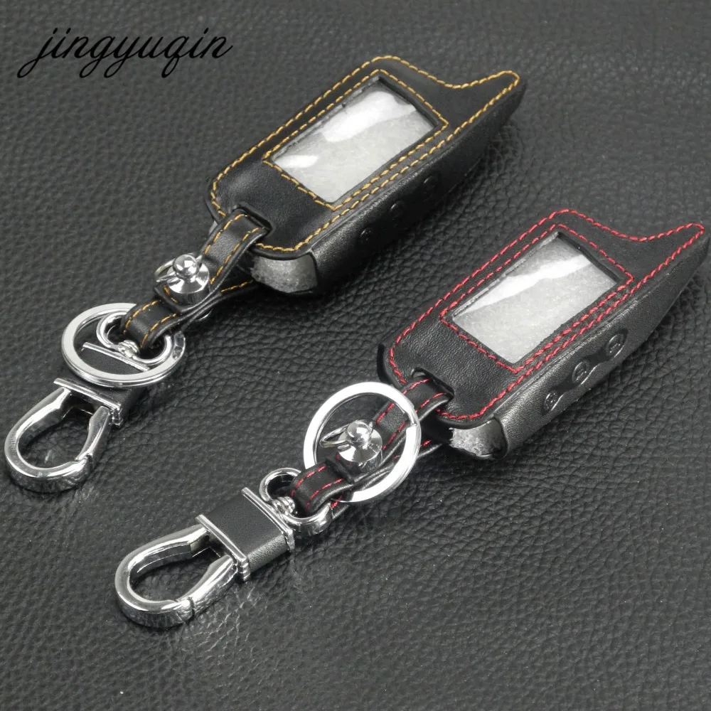 jingyuqin A6 A9 LCD Remote Controller Keychain Leather Cover For Two Way Car Alarm StarLine A6 A9 A8  Key Case Holder