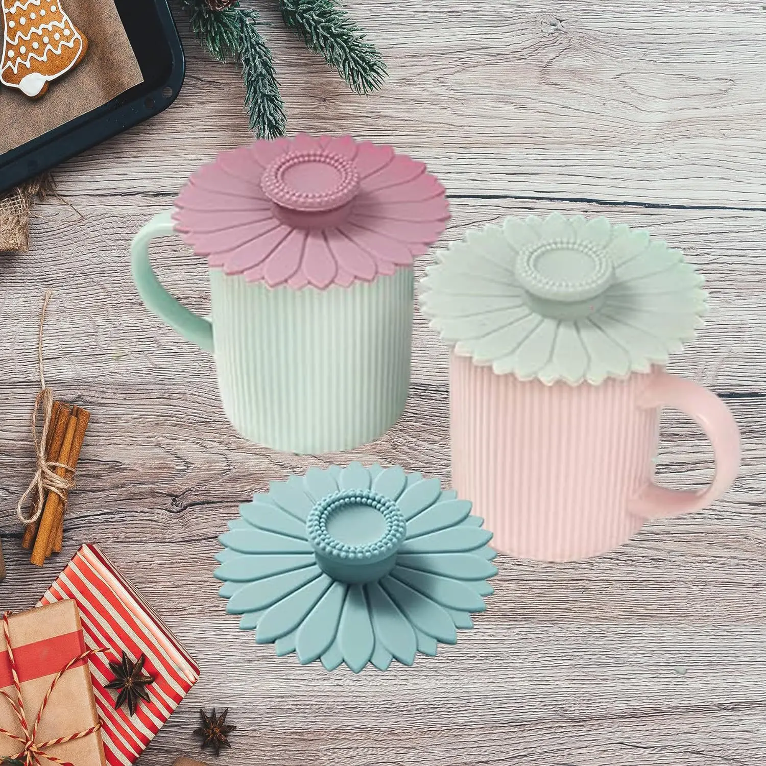 

12Pcs Sunflower Silicone Cup Lids Heat Resistant Universal Mug Covers Adorable Airtight Sealing Silicone Lid Universal Mug Lids