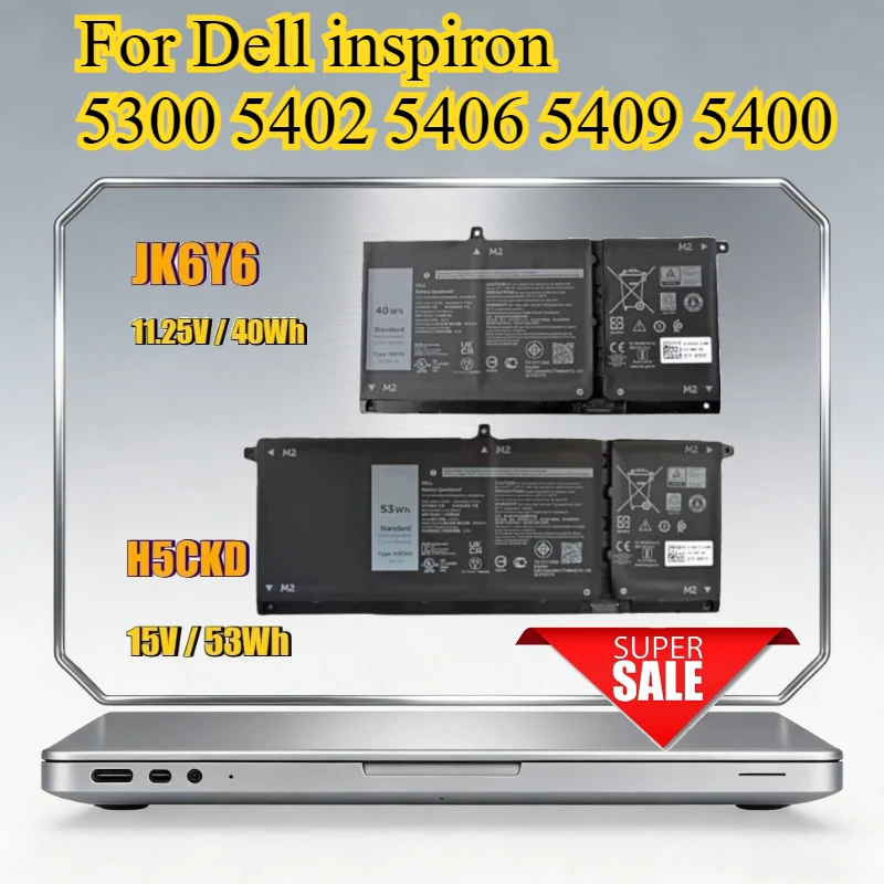 JK6Y6 40WH H5CKD 53WH Laptop Battery for Dell Latitude 3410 3510 Inspiron 5300 5401 5400 2-in-1 Vostro 14 5402 5501 5502 P129G