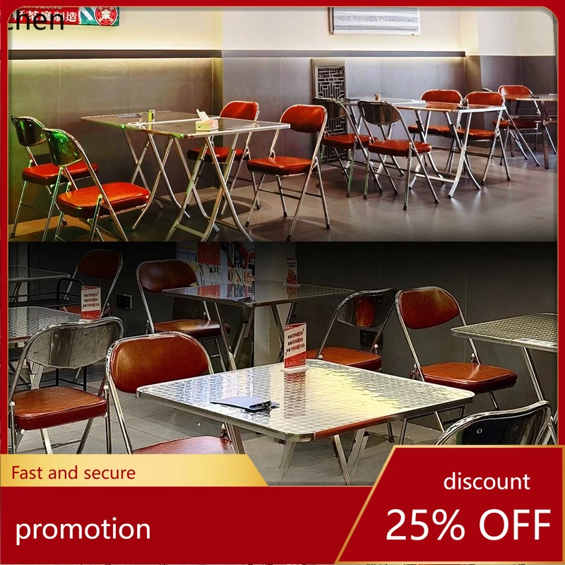

LXC Hot Pot Restaurant Folding Table and Chairs Stainless Steel Dining Table Modern Theme Restaurant Square Table Folding Chair