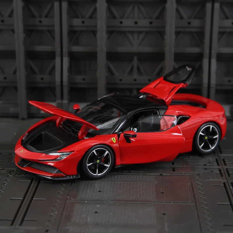 Simulación 1:24 Ferrari SF90 Stradale, modelo de coche de aleación, adorno estático, puertas y capó del motor, maletero se puede abrir