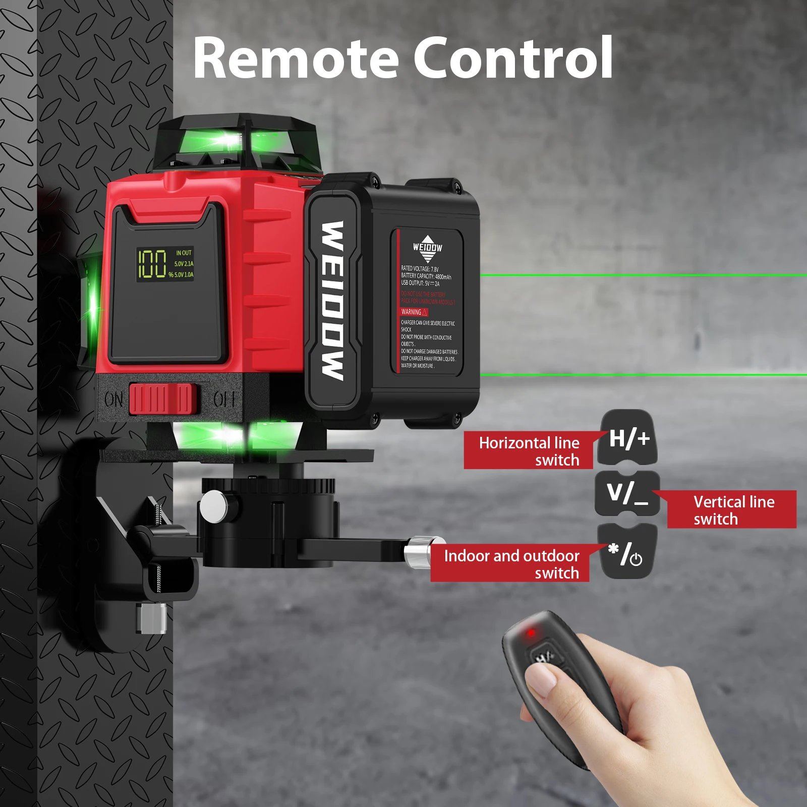 WEIDDW 16 Lines Professional Laser Level Horizontal Vertical Green Laser Automatic 360°Self-Leveling Nivel Laser Building Tools