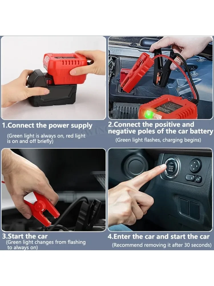 Kable do rozruchu akumulatora do narzędzi Makita/Dewal/Milwaukee/Bosch 18V Li-ion, adapter do rozruchu, kabel do podłączenia do samochodu, ładowarka do rozruchu. — zdjęcie produktu 7