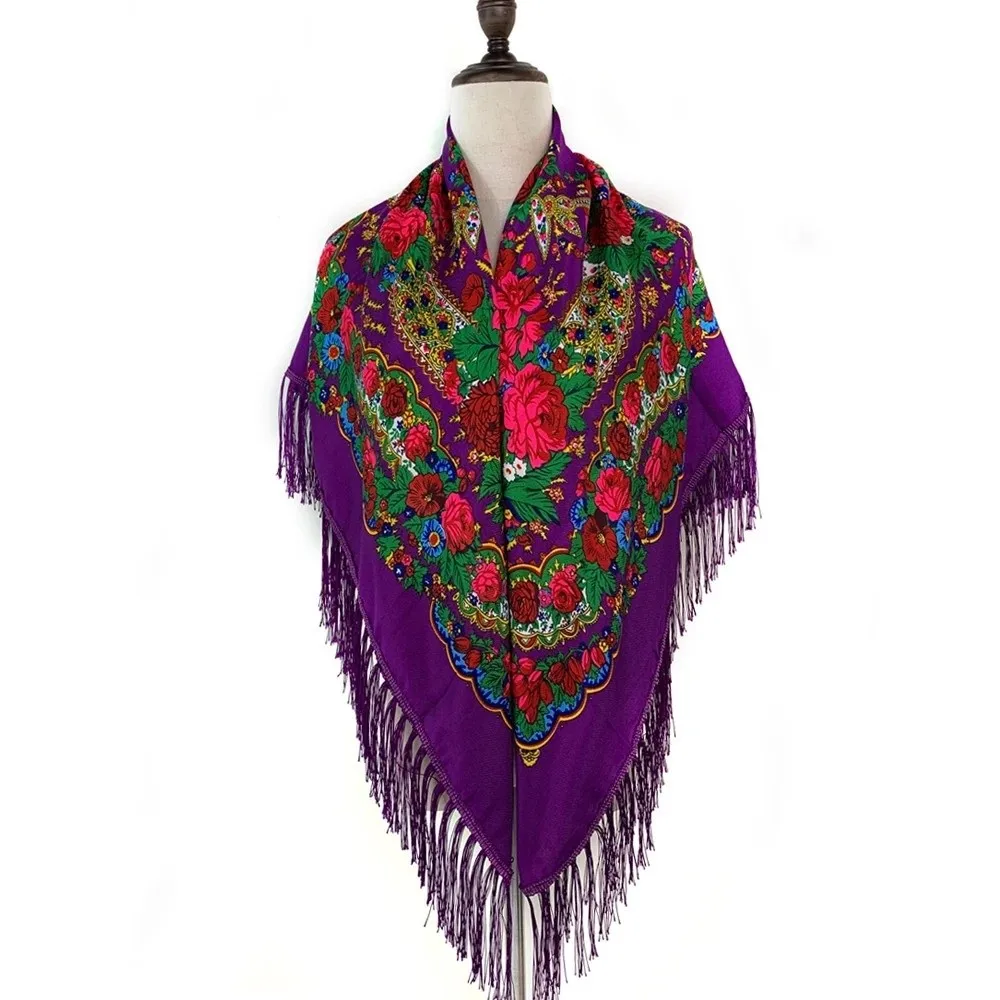 Traditional 160*160cm Russian Style Muffler Scarf Fashion Fringes Retro Scarf Oversized Scarf Wrap Women's Wear
