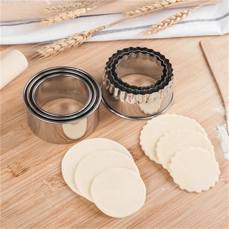 

3-Size Round Dumplings Wrappers Molds Set Stainless Steel Dough Cutter Maker Cookie Pastry Ring Mould Manual Kitchen Baking Tool