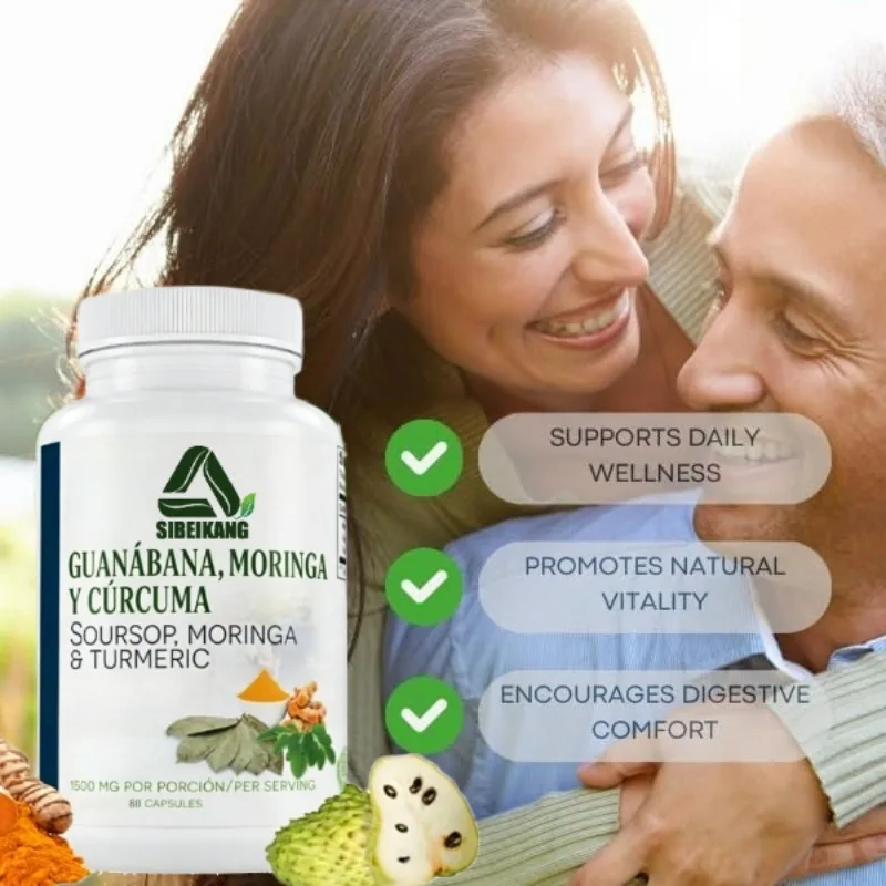 Moringa, Guanabana y Cúrcuma -1500mg por porción, 60 cápsulas