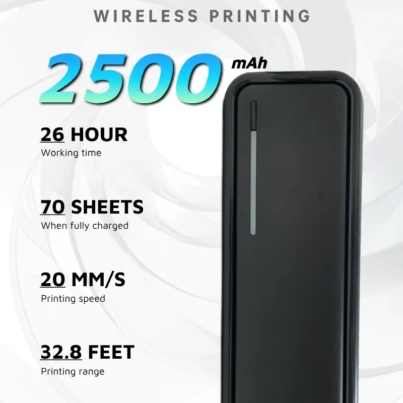 A4 Printer Portable Thermal Wireless X9 Printer 2500mAh Connected to Mobile Phone/PC Office Home Text Photo Inkless Printer