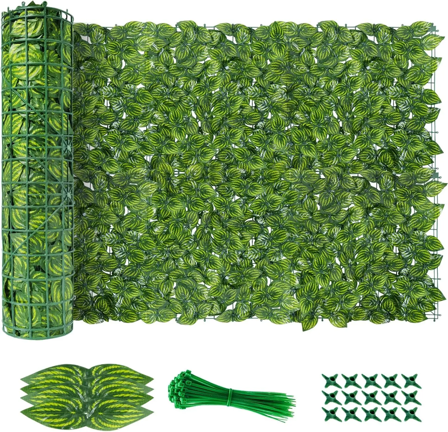 Künstliche Efeu Hecke Sichtschutz, 100x600cm, Balkon Blätter Bildschirm, Wassermelone Blatt Design.