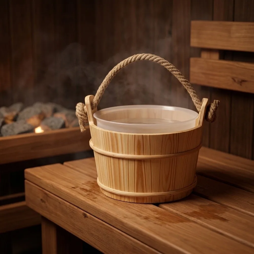 For Relaxation Rituals Cedar Sauna Bucket High Temperature Resistance Sauna Bucket Rope Handle Pail Sturdy Rope Handles