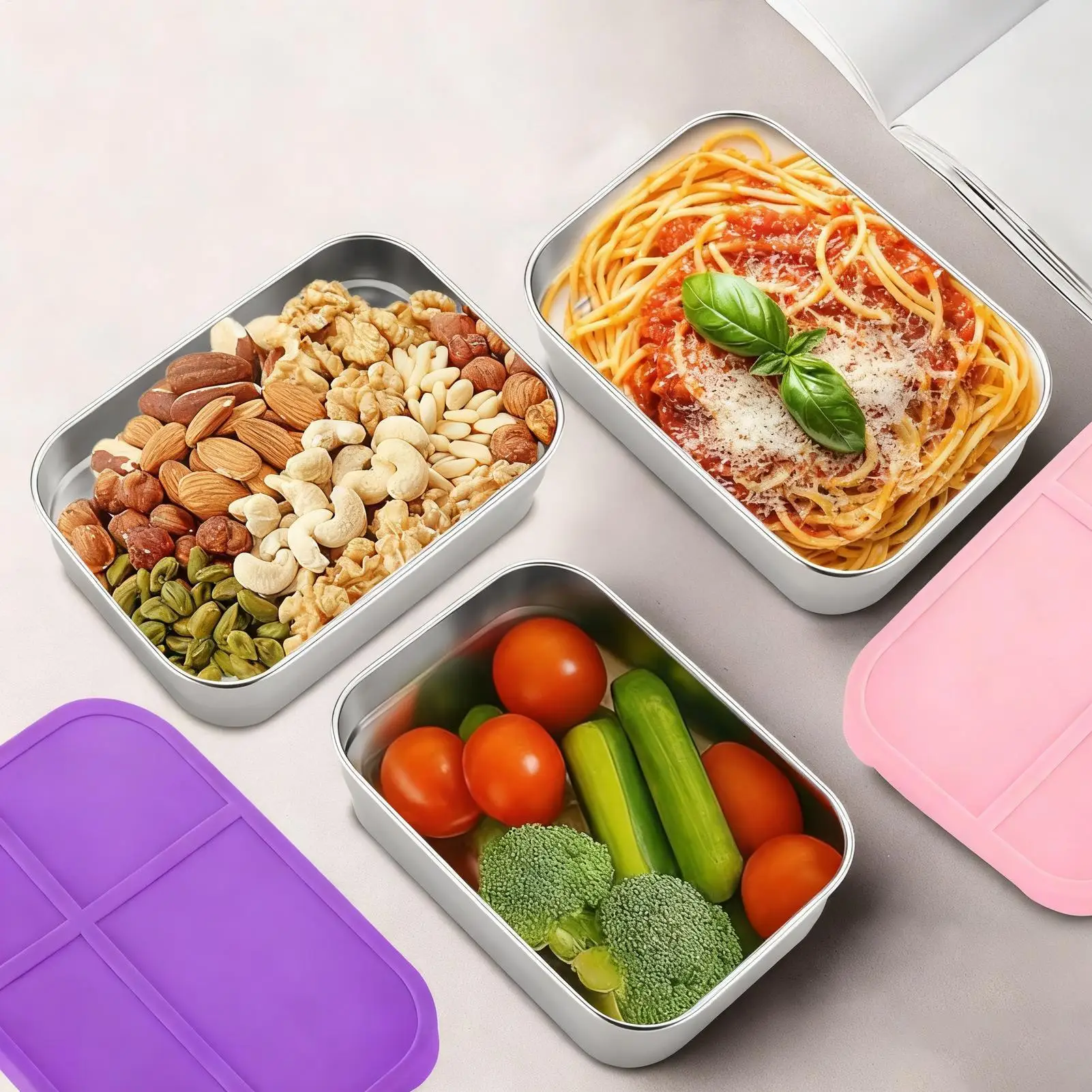 

6 шт. набор контейнеров для хранения продуктов питания из нержавеющей стали с крышками, герметичные, штабелируемые и многоразовые для кемпинга, пикников, школы
