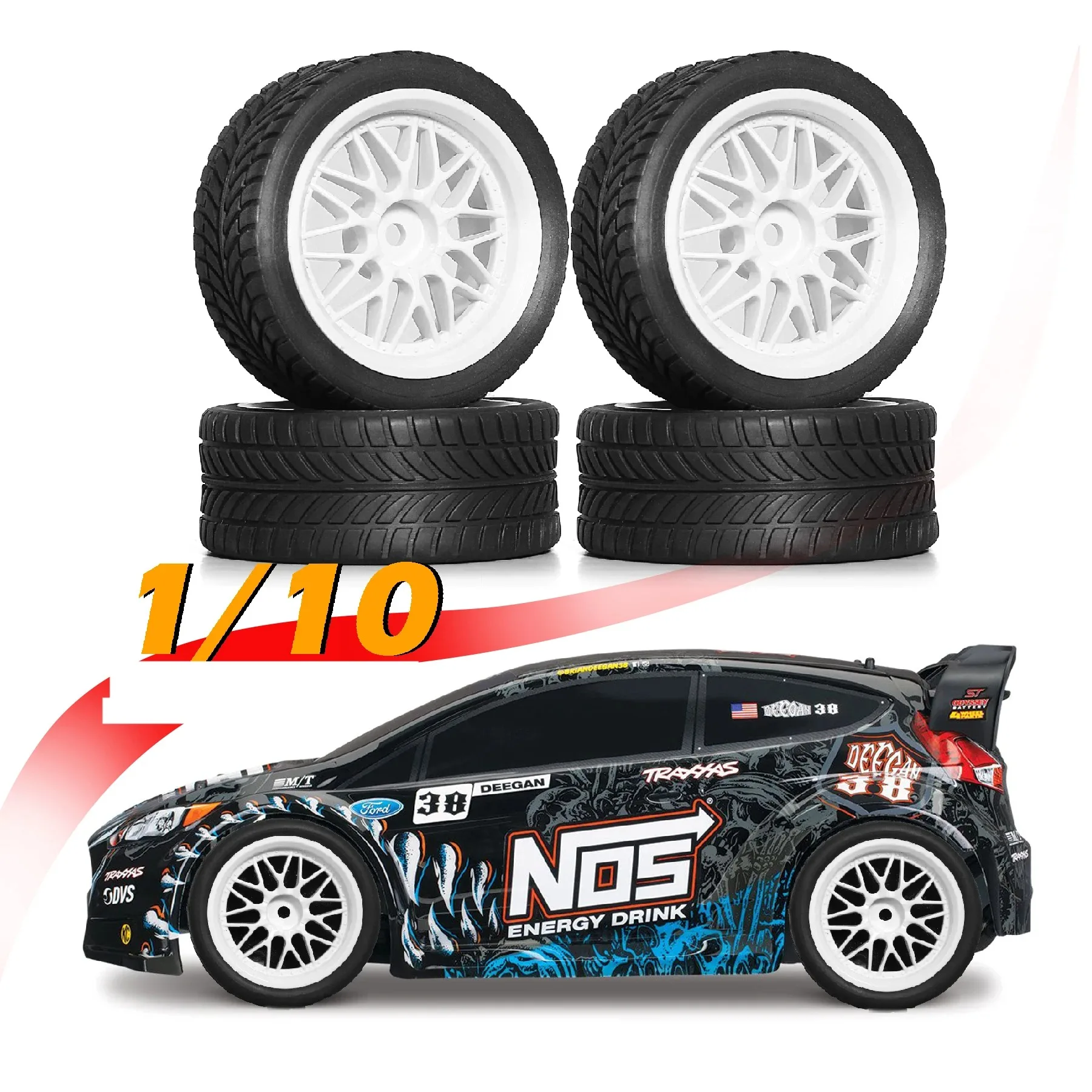 

1/10 RC Rally Racing On-Road Rubber Tires 12mm Hex Wheels for HPI KYOSHO Tamiya XV02 XV01 TA06 TT01 TT02 PTG2