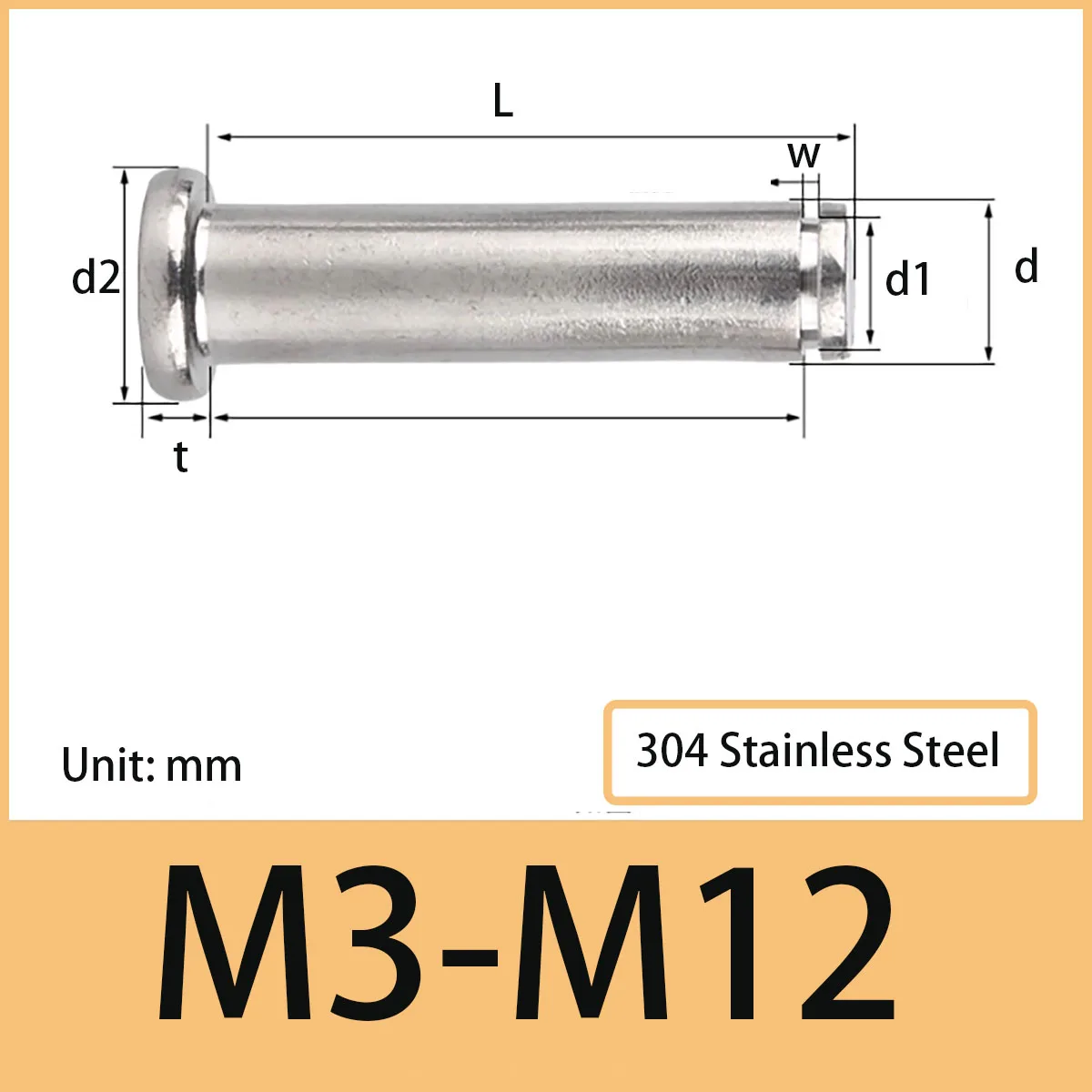M3-M12 304 Stainless Steel Cylindrical Flat Head Slotted Pin Shaft - Precision Fastener for Machinery/Equipment Installation