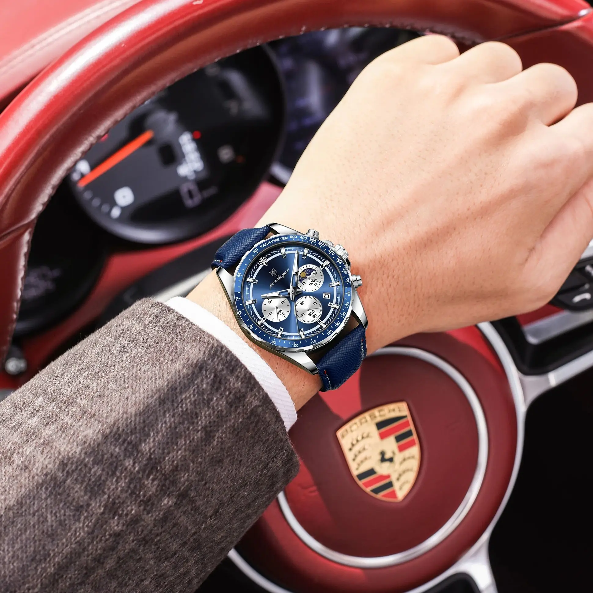 POEDAGAR Orologio da uomo di lusso originale Moda cronografo impermeabile luminoso con data Orologio da uomo al quarzo in pelle Reloj