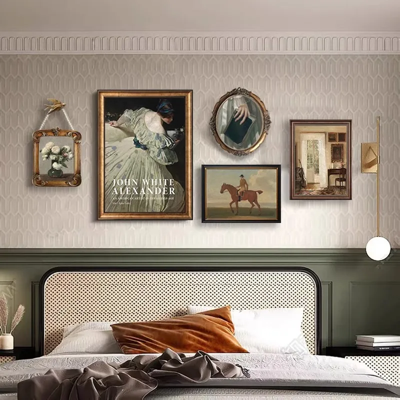

Retro living room combination hanging painting niche art mural sofa back background wall pentagram