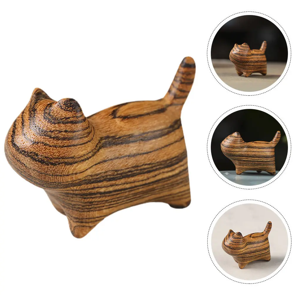 Premium Wood Cat Statue Cute Kitten Animal Sculpture for Living Room Bedroom Shelf Car Dashboard Home Office Decor Wooden