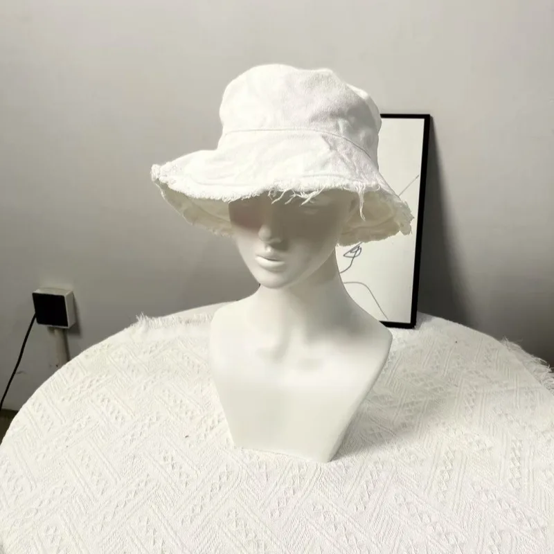 Ins Aesthetic Japanese Fresh Bucket Hat Foldable Cotton Tassel Brim Face Slimming Women Summer Daily Outdoor Sun Hat