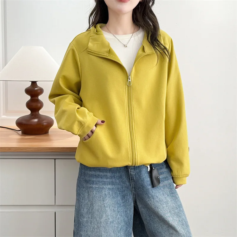 

XXXXL Fashion Plus Size Woman Clothing Zipper Jacket 2026 Spring And Autumn Simple Hooded Solid Color Long Sleeve Coat 352
