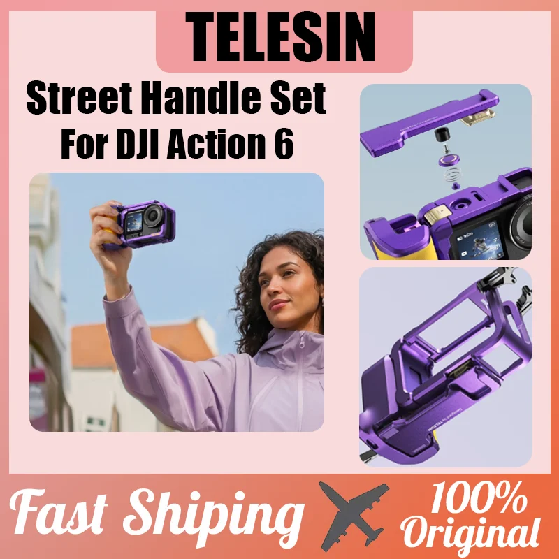 

Набор ручек TELESIN для уличной съемки для DJI Action 6, лимитированная серия фиолетово-золотого цвета, ручка-держатель для видеоблогов, аксессуар DJI для видеоблогеров