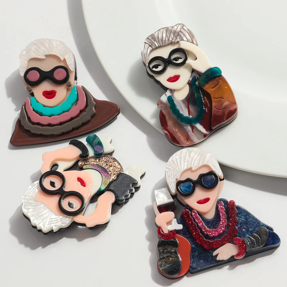 Vintage Acrylic Handmade Trendy Grandma Brooches for Women Elegant Lady Brooch Lapel Pins Clothing 2024 Trend Accessories