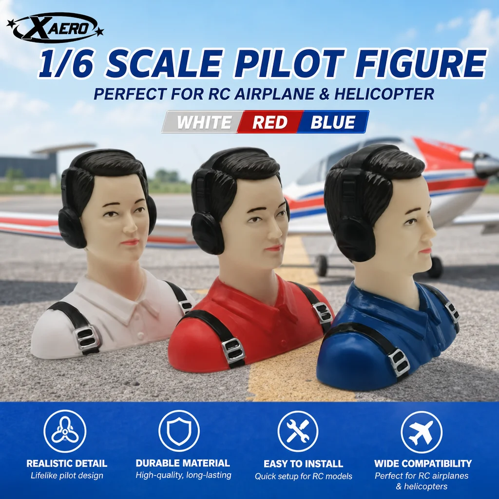 XAERO 1/6 Scale Pilot Figure Model, White Red Blue Civil Pilot Toy for RC Airplane Helicopter, Hobby DIY Accessories