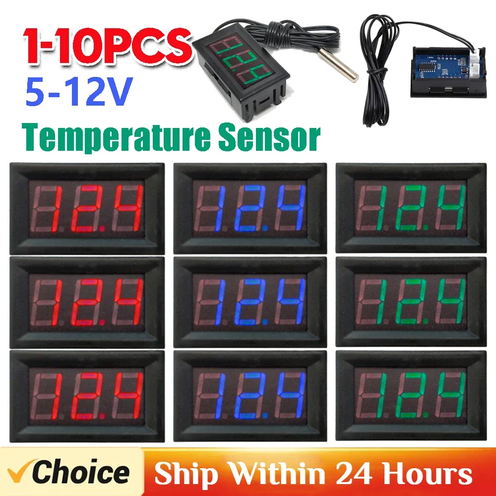 

1-10pcs 0.56 inch Temperature Sensor Module Meter Detector Sensors Probe DC 5-12V Thermometer LED Digital Tester Panel Gauge