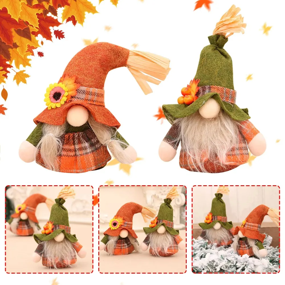 Christmas Fall Gnome Figurines Pumpkin Sunflower Nordic Gnome Plush Toys Table Decor Swedish Elf Dwarf Christmas Decor Dolls