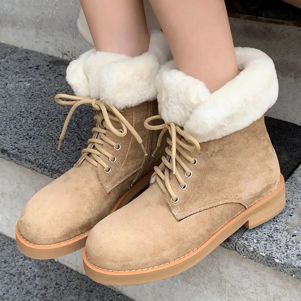 

Женские зимние ботинки из флока на шнуровке на плоской подошве с круглым носком и боковой молнией, повседневные женские короткие ботинки с шерстяной подкладкой, распродажа