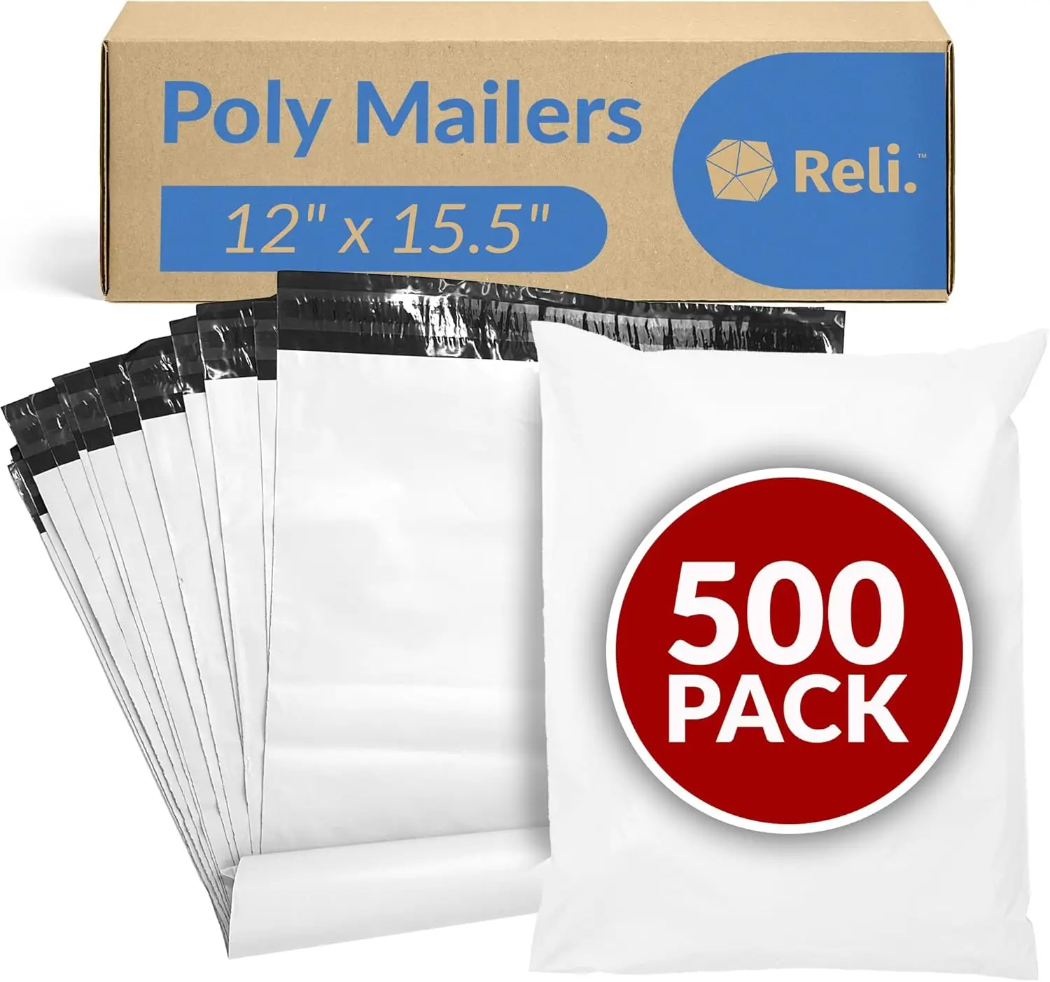 

500 Pcs 12x15.5" White Poly Mailers, Self-Sealing Shipping Envelopes, Tear-Resistant, Non-Padded Mailing Bags