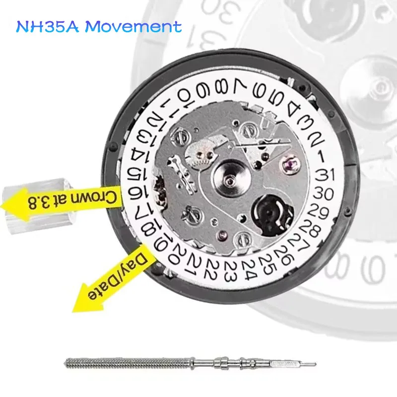 NH35A Premium Mechanical Movement NH35 At 3 At 3.8 At 6 Date wheel 24 Jewels Automatic Self-winding High Accuracy Movt Replace