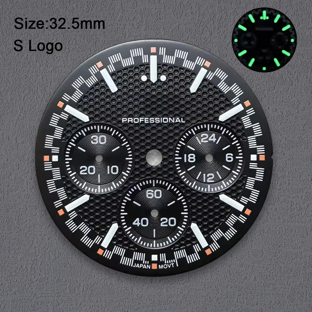 High-Quality 32.5mm S Logo Dial Fit VK63 Movement Green Luminous Speed Dial Watch Modification Accessories - view 5