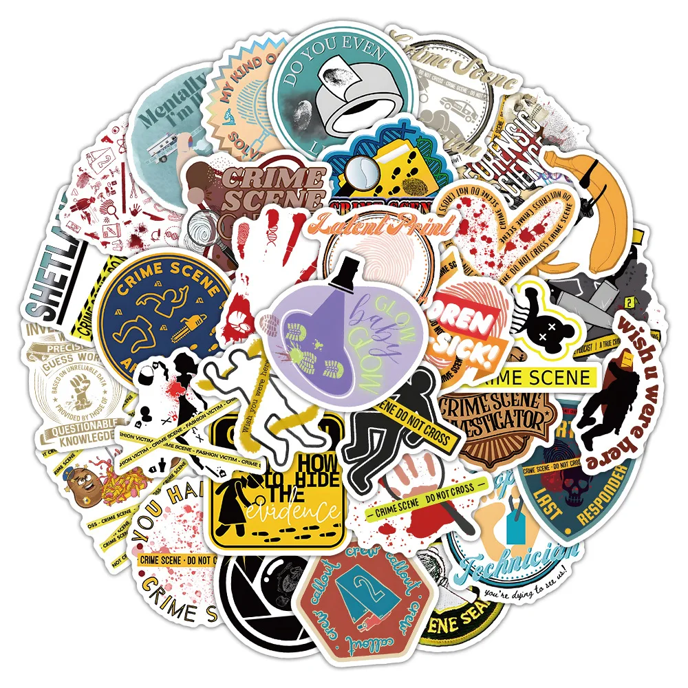 52 قطعة من ملصقات مشهد جريمة الشرطة الكرتونية، شارات تحذيرية لمشهد الجريمة للهاتف المحمول وحقيبة الكمبيوتر المحمول وملصق مضاد للمياه