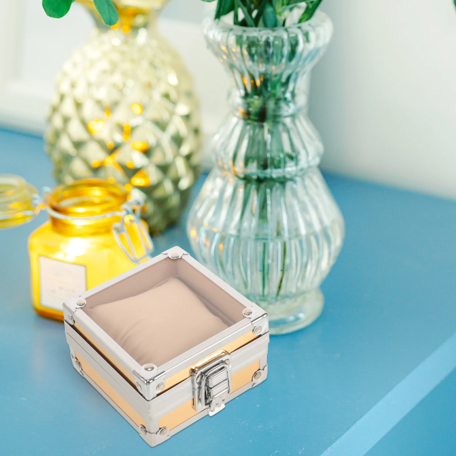 

Aluminum Alloy Watch Display Box Single Silver Gold Color Wristwatch Case Storage Desktop ganizer Lightweight Portable Travel