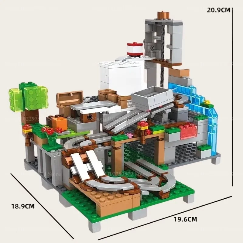 600PCS+ Building Village Tree House Waterfall Dig Mine Shaft Monster Railway Ore Car Building Blocks Toys For Kid Birthday Gifts