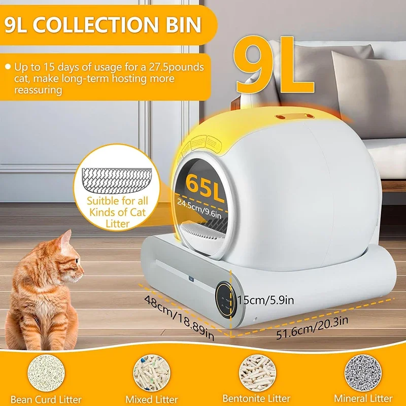 Cat Litter Box 65L Automatic Self Cleaning Large Cat Ionic Deodorizer Fully Enclosed English Versions Pet Toilet Litter Tray New