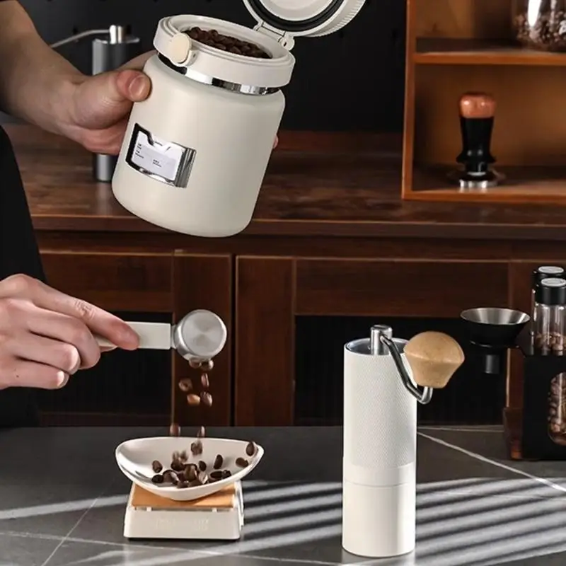 Coffee Storage Canister, 304 Metal Vacuum Lid Container with Moisture Display and Measuring Spoon for Counter Use D2RD view 5