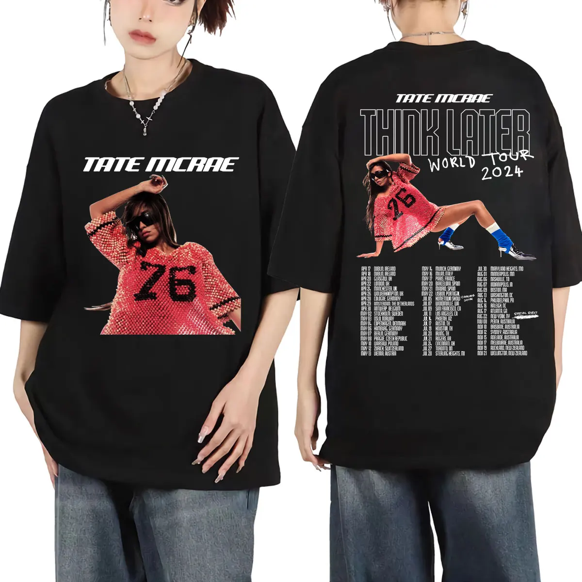 

Singer Tate Mcrae World Tour 2024 Graphic T Shirts Men Women Fashion Hip Hop Vintage T-shirts 100% Cotton Oversized O-Neck Tees