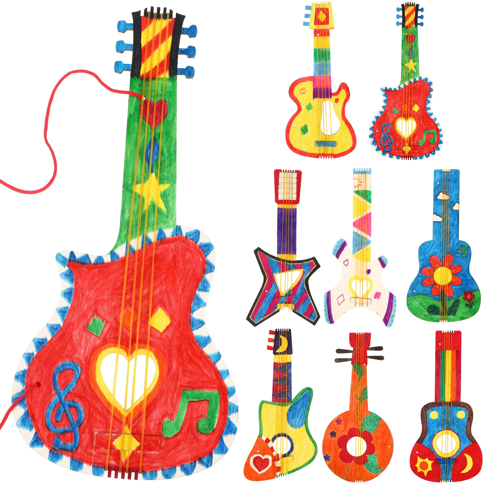 

8 Pcs Wooden Guitar Decor Unfinished Cutouts Cardboard Unpainted Crafts Painting Shapes For Party Decorations Guitars Sign