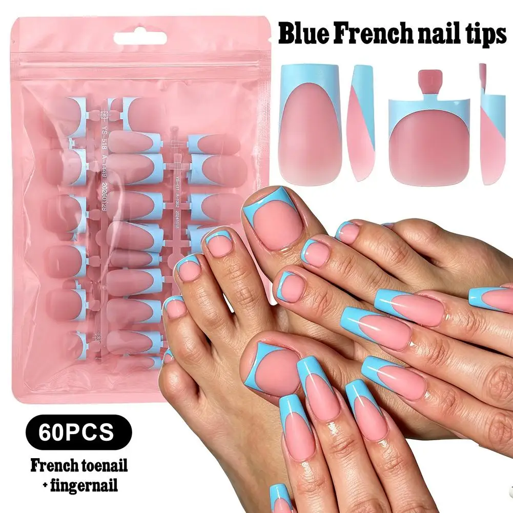 French Hand And Foot Wear Nail Set Summer Short Square Matte Frosted False Toenail Acrylic Full Coverage For Nail Salon