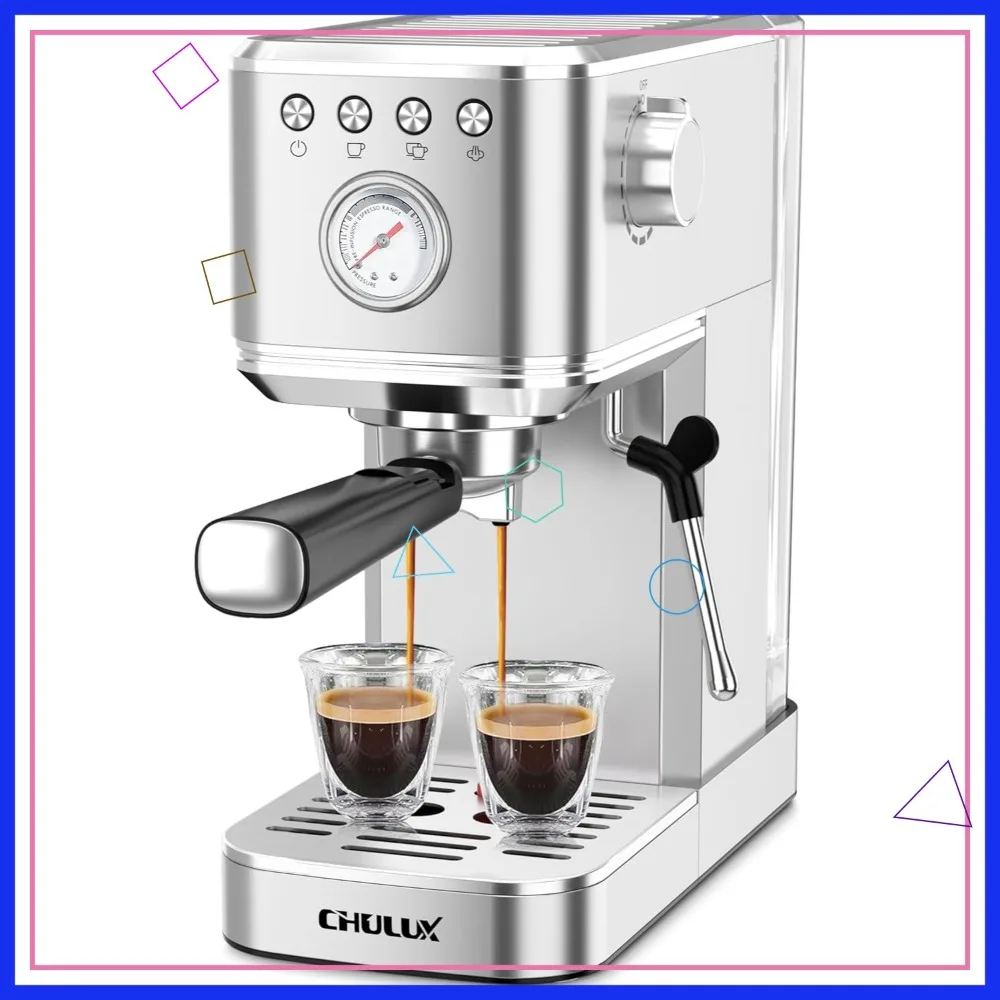 Máquina de café expresso 20 bar com batedor de leite, bomba italiana profissional para cappuccino doméstico e café com leite, aço inoxidável, prata