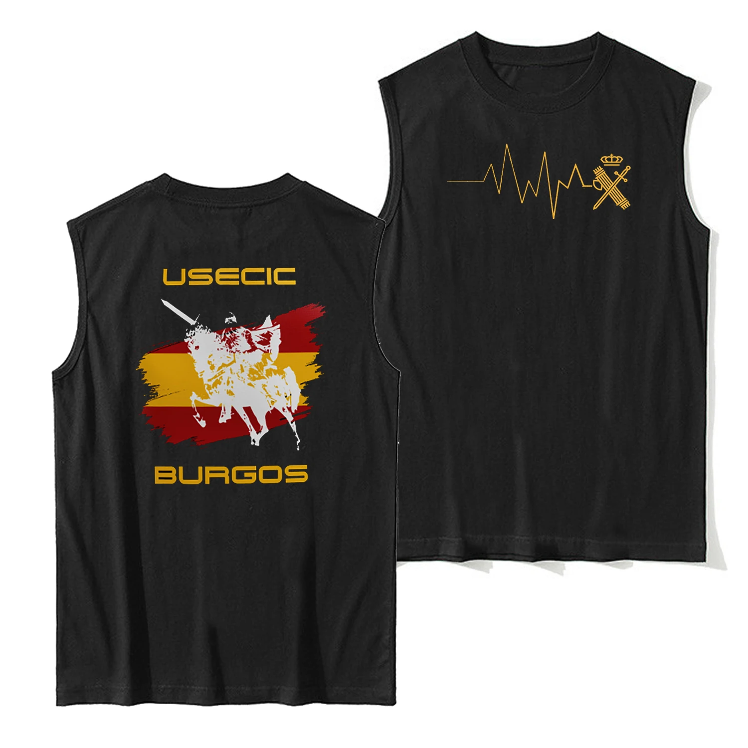 Chaleco Guardia Civil USECIC Burgos. Chaleco de guardia Civil española 100% algodón cuello redondo verano Casual camiseta sin mangas para hombre