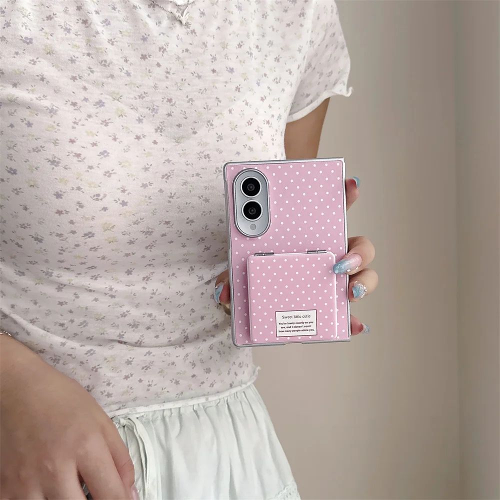 Black White Polka Dot Phone Case For Samsung Galaxy Z Fold 8 Ultra Fold 7 6 5 4 Mirror Kickstand Hard PC Shockproof Cover Women