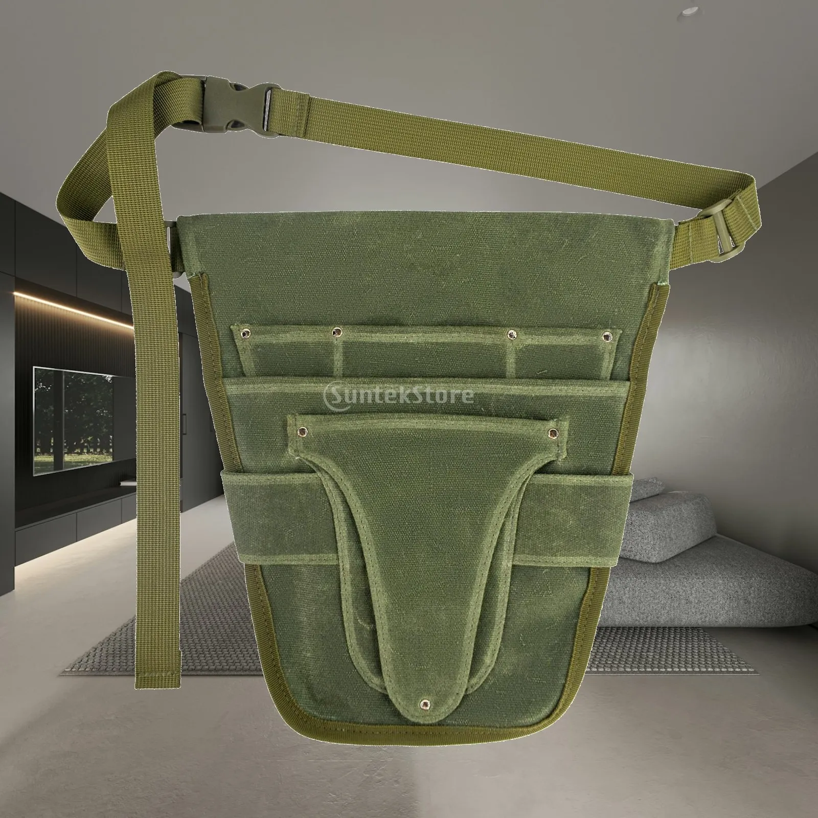 Multi Purpose Canvas Tool Belt Adjustable Waist Pouch Organizer Bag with Multiple Pockets for Gardeners Workers and Craftsmen