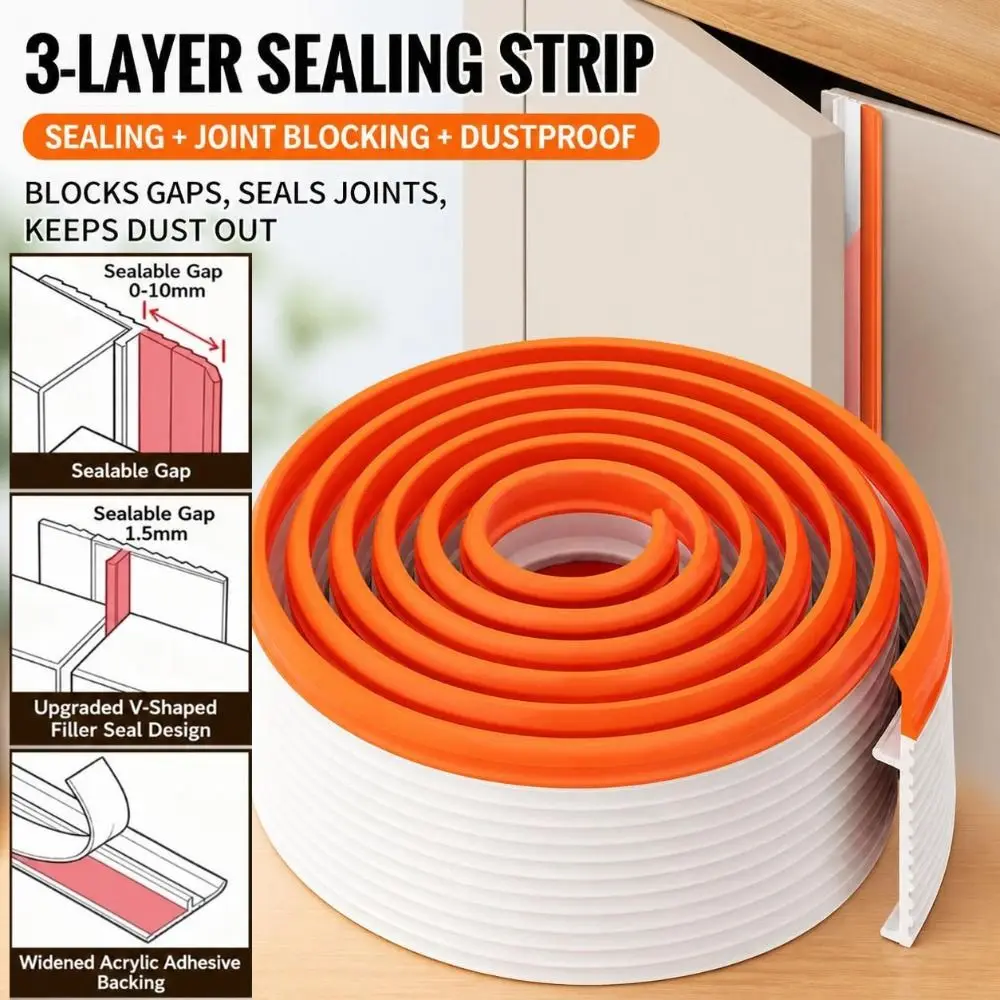 Self Adhesive Cabinet Door Seal Strip Waterproof Strong Rebound Wardrobe Gap Seal Dustproof Practical Door Gap Filler